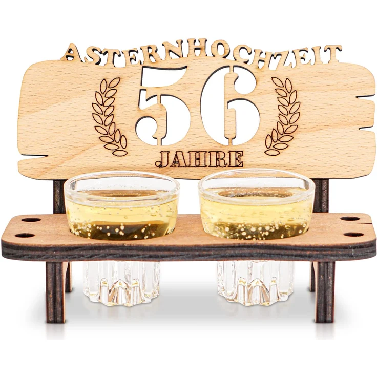 DARO Design - Schnapsbank 56. Hochzeitstag Asternhochzeit Geschenk Deko für Paare Männer Frauen aus Holz mit Gläsern