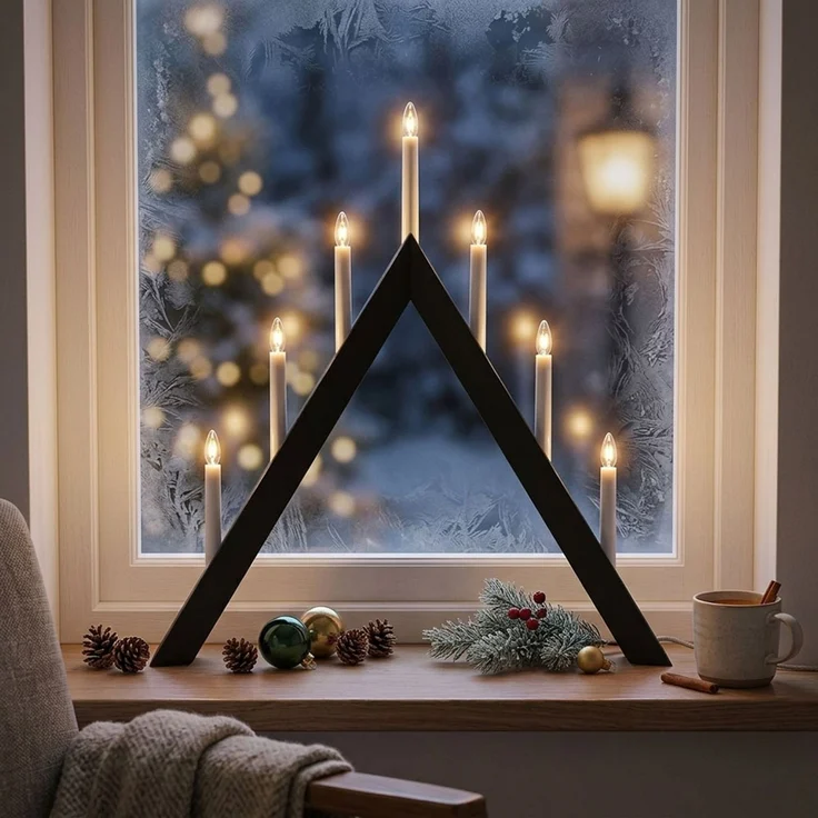 LED Kerzenständer ARROW, Anthrazit, Holz, E10, 7-flammig, H 64,5 cm – Bild 3