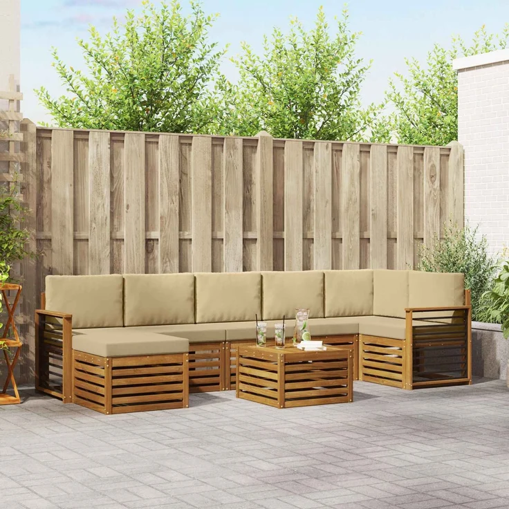 vidaXL Outdoor-Sofagarnitur 8 stk. 8-Sitzer Natur und Beige 3375223 – Bild 1