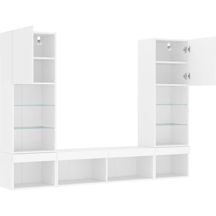 vidaXL 5-tlg. Wohnwand mit LED-Beleuchtung Weiß Holzwerkstoff 3216690 – Bild 6