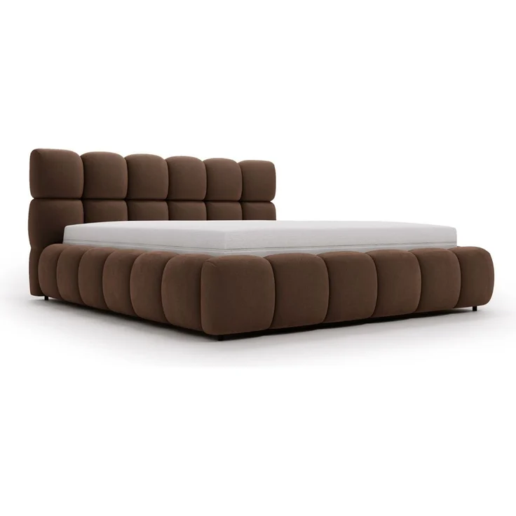 GRAINGOLD Modo Polsterbett 140x200, Doppelbett mit Kopfteil, groß Stauraum, Velour-Stoff, Braun – Bild 2
