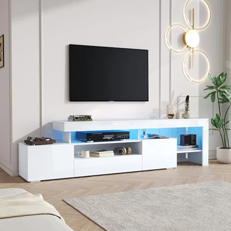 Ball & Cast TV Schrank (192×37×53cm) mit 3 Schränke, Fernseher Tisch Geeignet für Fernseher Um 85 Zoll, Bequeme Montage, Weiß – Bild 2