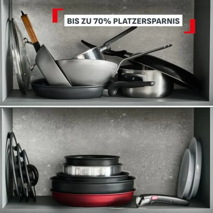 Tefal Ingenio Comfort Max 20-tlg. Kochgeschirr-Set, Titanium Antihaftversiegelung, stapelbar, platzsparend, Thermo-Signal, für alle Herdarten, sicherer Griff, mühelose Reinigung, Edelstahl, L966SK44 – Bild 4