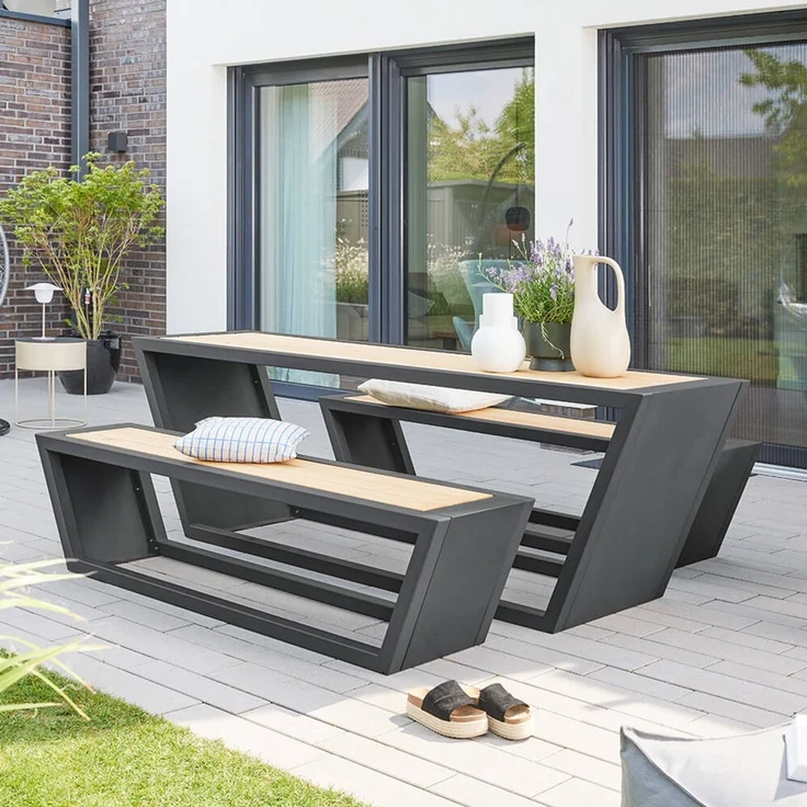 HOME DELUXE Sitzgarnitur aus Stahl KOBON Anthrazit - Made in Germany - 2 x Bank + 1 x Tisch – Bild 1