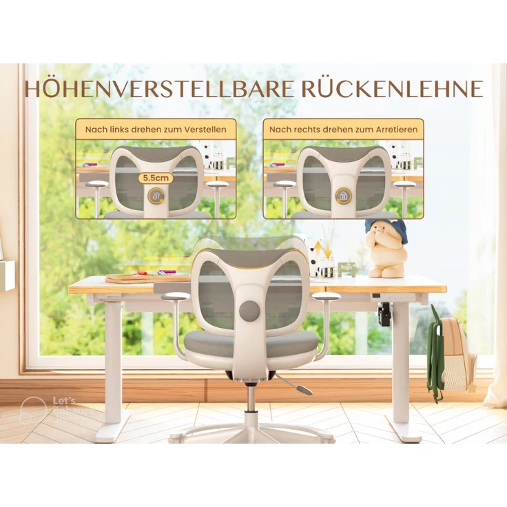 FLEXISPOT Schreibtisch Kinderschreibtisch Höhenverstellbar (mit neigbarer Tischplatte, mit LED-Höhenanzeige & 3 Speicherplätzen, MIT Haken, 16mm Abgerundete Tischecken), für Kinder ab 6 Jahren, Kindertisch Stuhl Set – Bild 3