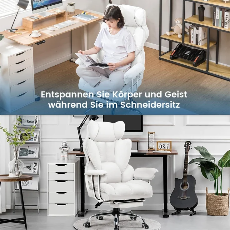 GTPLAYER Gaming Stuhl, Gamer Stuhl, Ergonomischer Bürostuhl mit Fußstütze, Kunstleder, Federsitzkissen, Gaming Chair Gepolstert, Gaming Sessel 180kg Belastbarkeit weiß – Bild 5