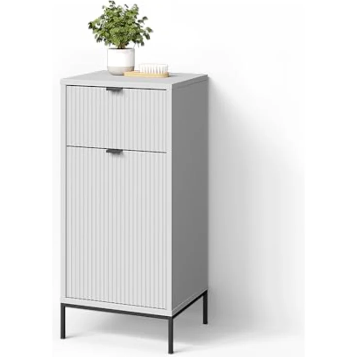 Livinity® Midischrank ATERNO, Weiß, 40 x 87 cm mit Tür und Schublade – Bild 2