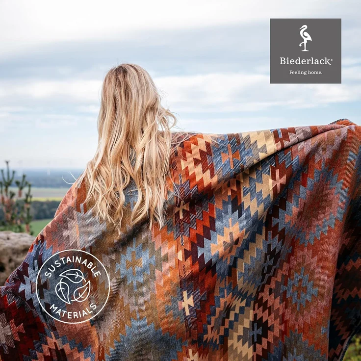 Wohndecke Navajo, bunte Ethno-Sofadecke in 150x200 cm, Biederlack, Decke aus Baumwollmischgewebe, Made in Germany – Bild 3