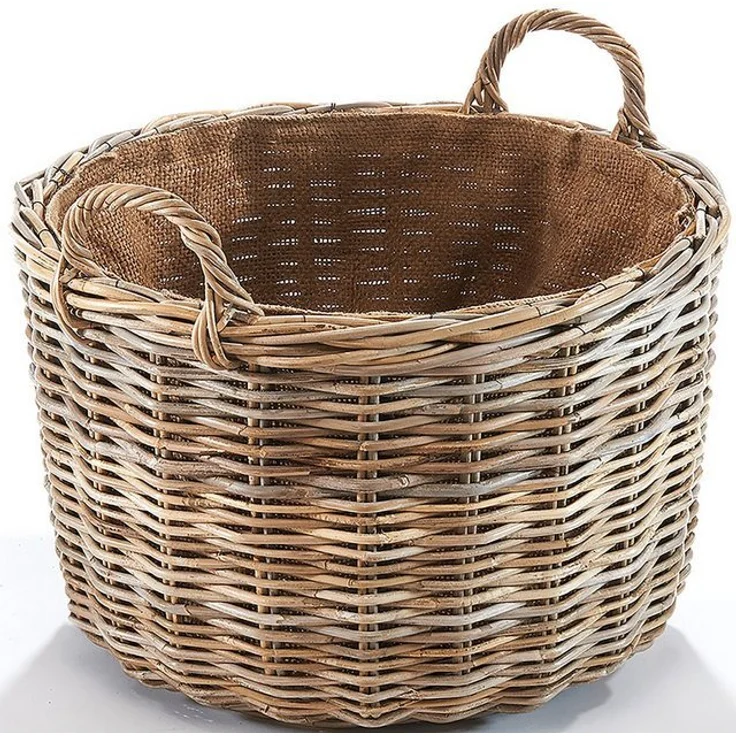 Kobolo Kaminholzkorb Holzkorb rund aus grauem Rattan mit Leinenstoff – Bild 4