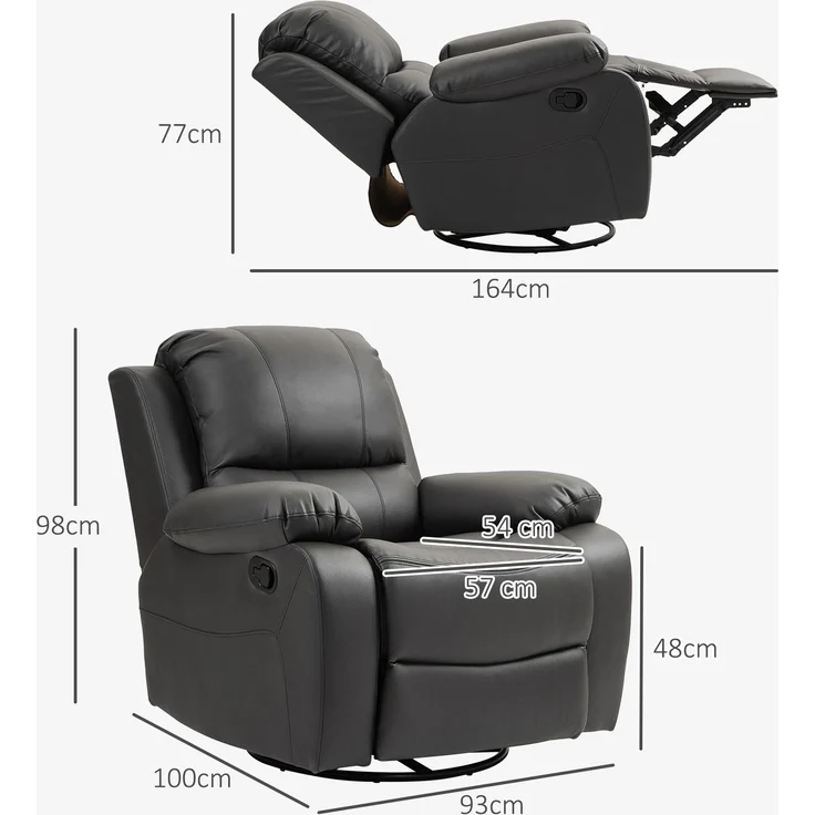 MELAYR, Relaxsessel, verstellbare Lehne & Fußstütze, drehbar, bis 150 kg, Stahlrahmen, 93x100x98cm, Schwarz – Bild 5