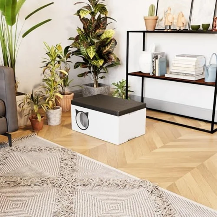 QLS Tierhaus Styropor Katzenhaus 58x38 cm, Wetterfest mit Vorhang Outdoor Tiere – Bild 2