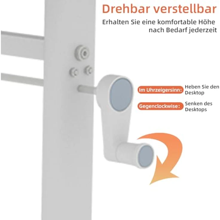 Ball & Cast Höhenverstellbarer Schreibtisch Manuell (60x100 cm), Tisch Computertisch für Erwachsene, Einfach & Zeitsparend Montierbar, Weiß – Bild 6