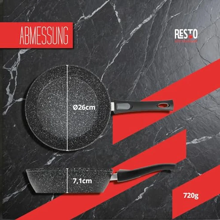 RESTO Kitchenware Bratpfanne Leo, Wokpfanne mit vierschichtiger Marmor-Antihaftbeschichtung, Aluminium (1-tlg), mit einem abnehmbaren Griff - backofenfest, spülmaschinenfest – Bild 3