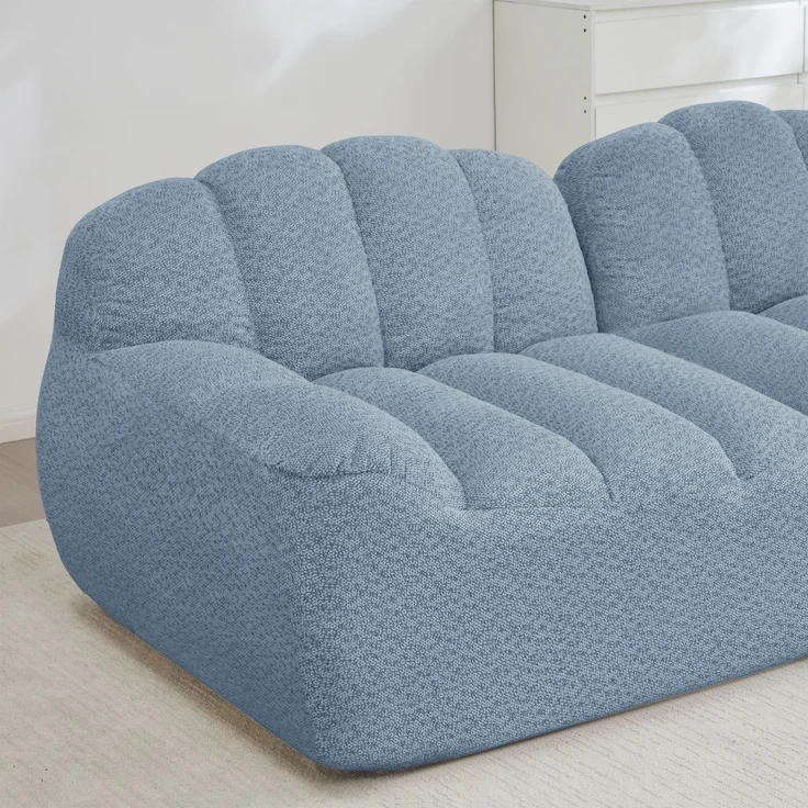 EINHOM 3-Sitzer Modulares Sofa, Boneless Design aus 32D Hochdichtschaum, tiefe Sitzfläche, ideal für Wohnzimmer, weicher Stoff, Blau – Bild 6
