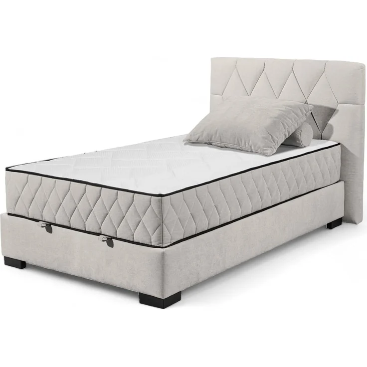 Stella Trading NAGOL B Boxbett 120x200, Sand - Bequemes Bett mit Bettkasten und Premium 9-Zonen-Federkern Wendematratze - 145 x 114 x 214 cm (B/H/T)