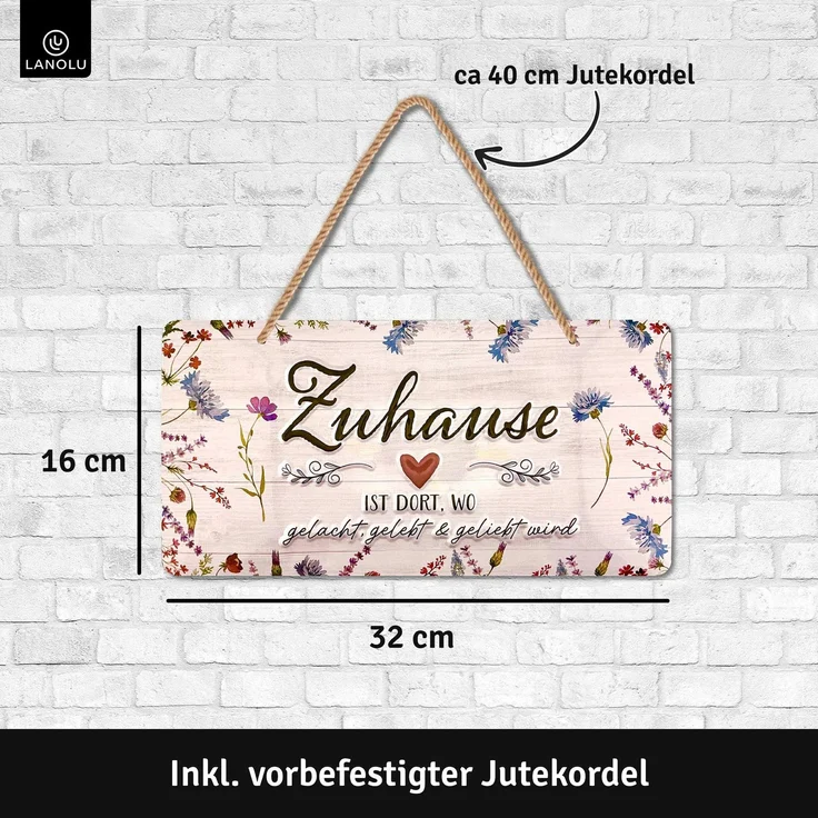 LANOLU Blechschild Zuhause Herz - 16x32cm – Metall – Mehrfarbig – 16120 – Bild 5