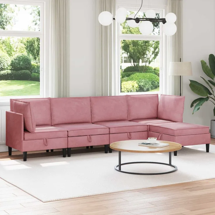 vidaXL Wohnzimmergarnitur mit Kissen mit Speicher 5 pcs Rosa Samt 3413746