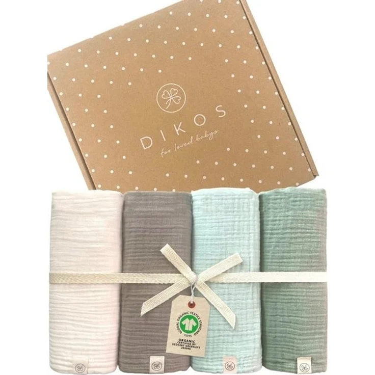 Babydecke Mulltücher 4er-SET gekreppt, Spucktuch 64x64 100% GOTS BIO-Baumwolle, DIKOS, PREMIUM Qualität atmungsaktiv, nachhaltig, plastikfrei, kuschelweich – Bild 4