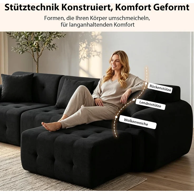 COMHOMA Sofa Ecksofa, Modulares Sofa, 2 Sitzer Bodensofa Couch mit Kissen Armlehne, für Wohnzimmer, vakuumverpackt – Bild 4
