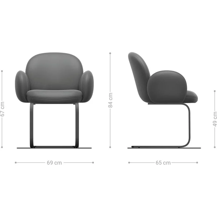 Freischwinger Nube-Flex mit Armlehnen Bouclé Weiß Freischwinger flach Effektfinish Titan Taschenfederkern – Bild 2