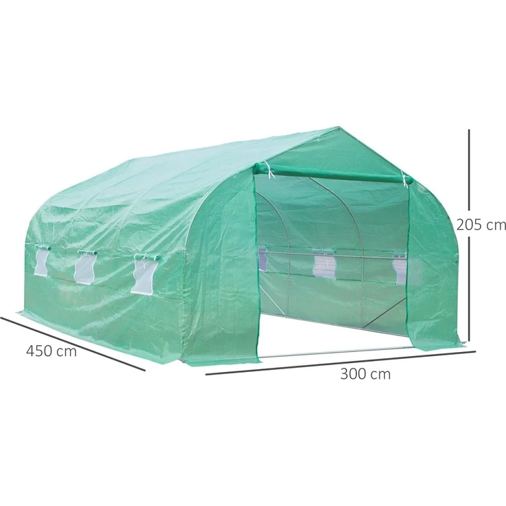 MELAYR, Gewächshaus 4.5 x 3 x 2 m Foliengewächshaus mit Rollbar Reißverschlusstür 6 Netzfenster Stützstangen, Grün – Bild 5