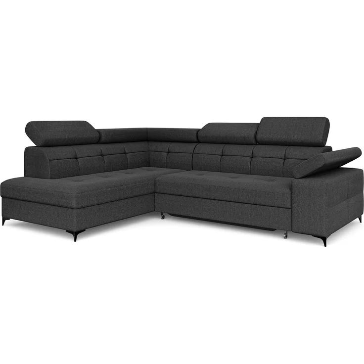 MEBLINI Ecksofa BERGAMO 274x203cm Links - Dunkelgrau Samt Modesto - mit Schlaffunktion und Bettkasten - Höhe 83cm - Sofa mit Relaxfunktion - Couch L-Form - Eckcouch - Wohnlandschaft – Bild 2