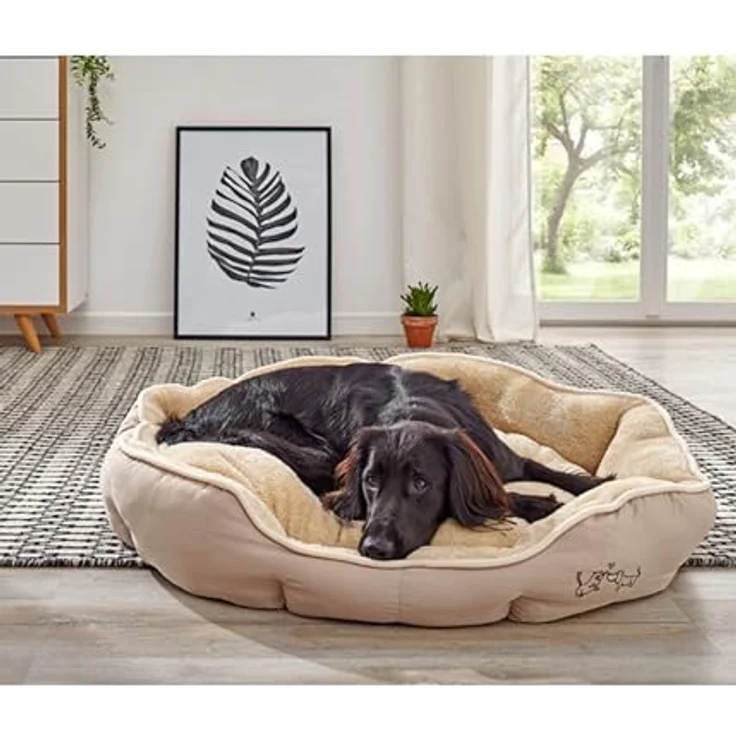 Dehner Lieblinge Hundebett und Katzenbett Sammy, oval, ca. 57 x 52 x 14 cm, Polyester, beige – Bild 6