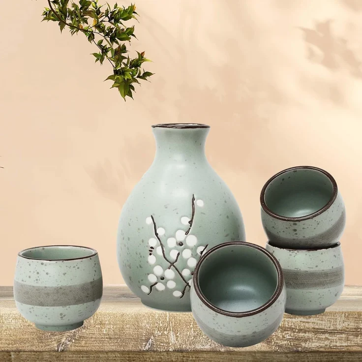 MystiCalls Schnapsglas Japanisches Sake Set für 4 Personen Japanisches Geschirr China, 5-tlg, Keramik, Spülmaschinenfest und hitzebeständig – Bild 4
