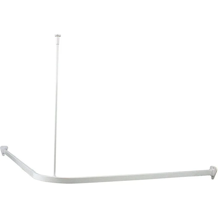 Euroshowers GmbH Duschvorhangstange Proffs Weiß 90 × 90 cm - Kürzbar, 0-läufig, Wand, Schrauben, Aluminium, Inklusive Deckenhalterung 60 cm,verbindungsstücken und 12 Vorhanghaken