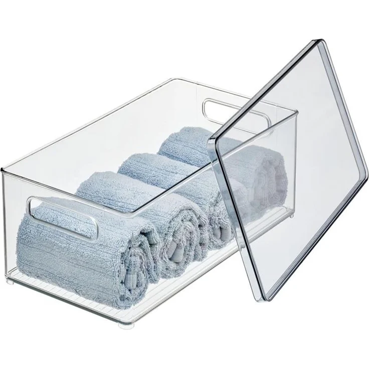 mDesign Aufbewahrung Organizer Kosmetikbox stapelbar Deckel Transparent Grau – Bild 8
