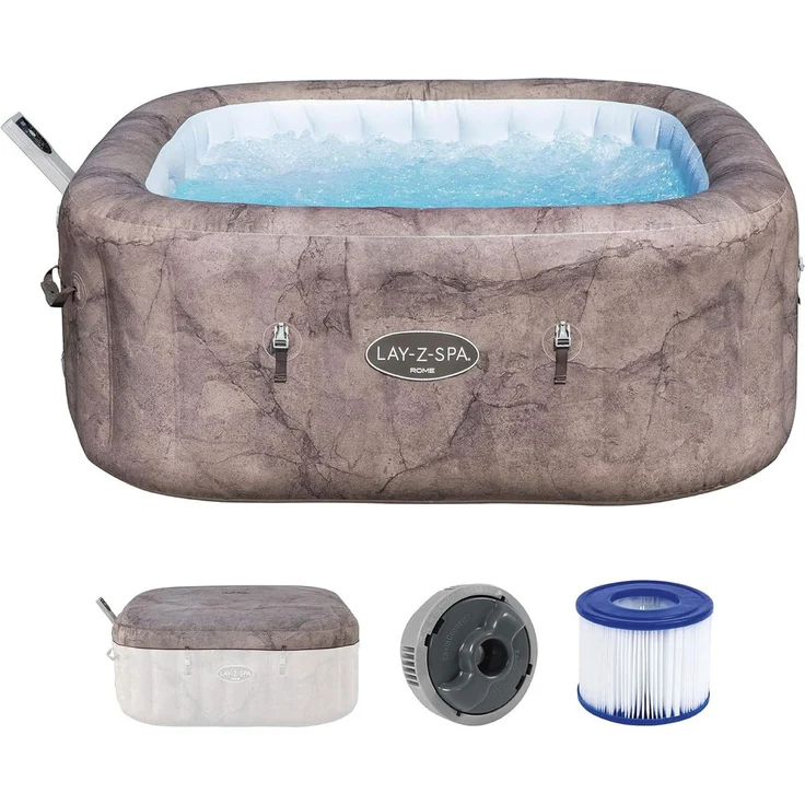 Bestway 6001K LAY-Z-SPA Whirlpool Rome Energiespar AirJet mit App-Steuerung, für 6 Personen, 180 x 180 x 71 cm, Marmor-Optik (Braun) – Bild 1