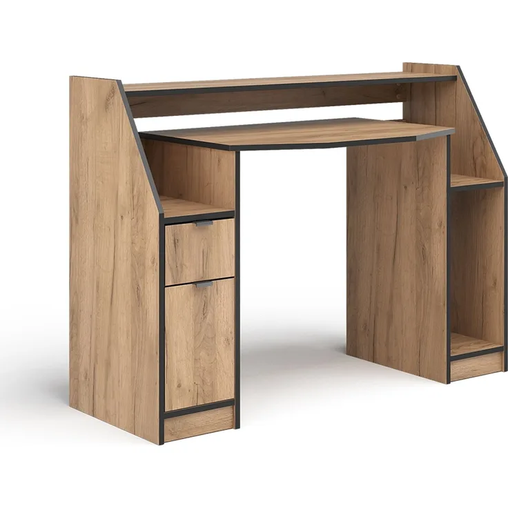 Gaming-Tisch Joel Goldkraft Eiche 123.2 x 45 cm mit 1 Schublade und 1 Tür Vicco