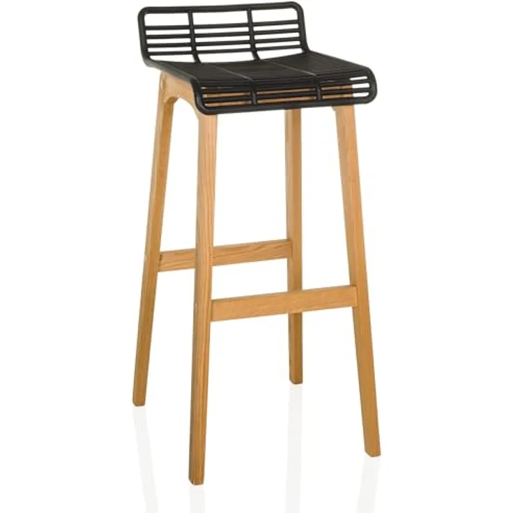 Hjh Office Barhocker Lonso W, Massivholz mit Gitteroptik Sitzfläche, Japandi-Stil