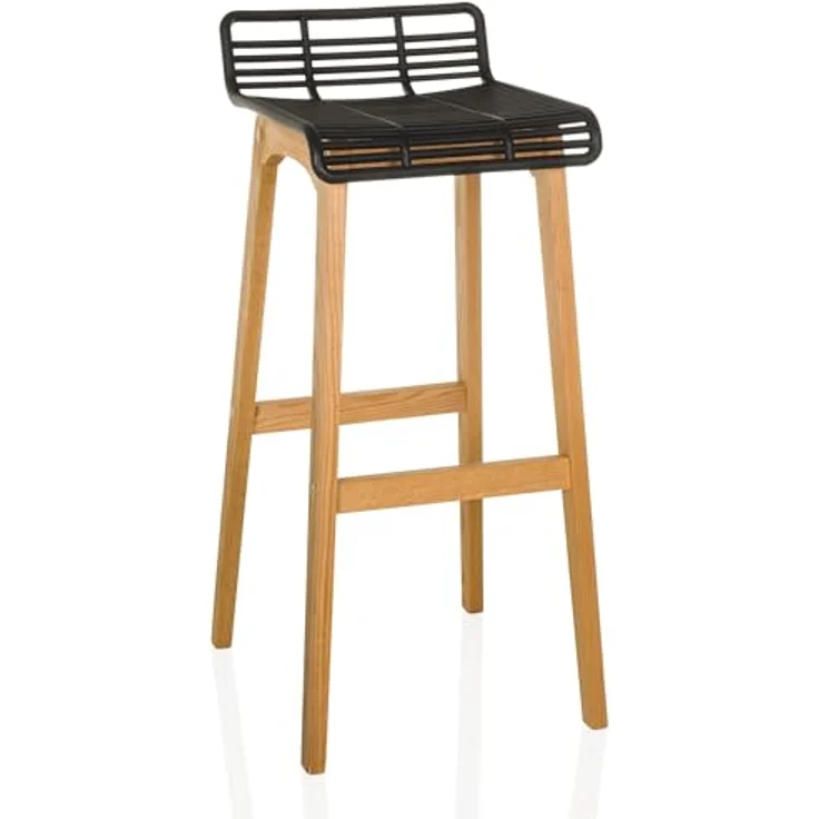 Hjh Office Barhocker Lonso W, Massivholz mit Gitteroptik Sitzfläche, Japandi-Stil – Bild 1