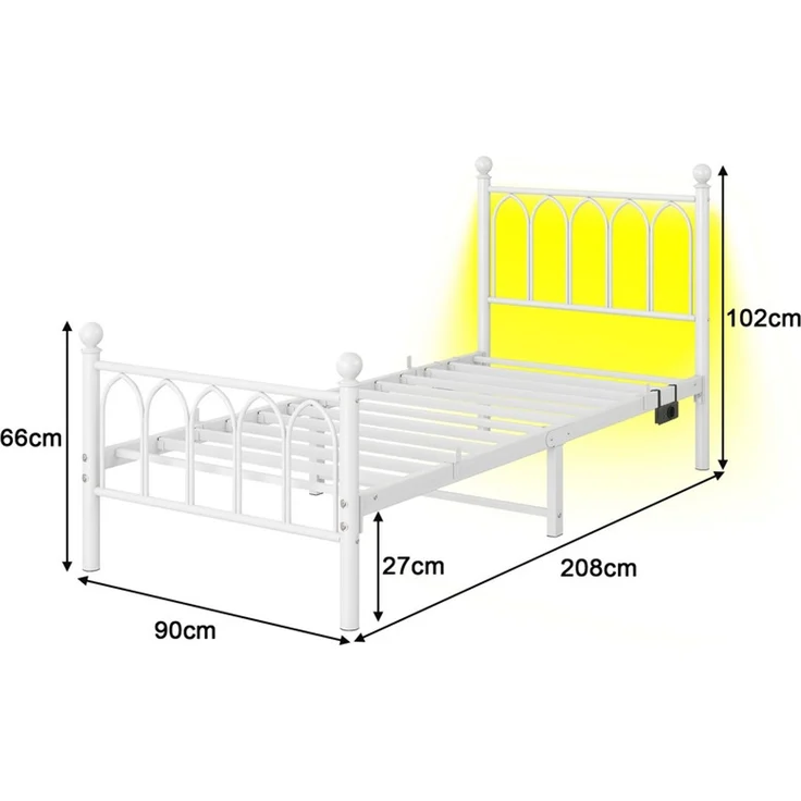 Homerecommend Metallbett 90x200 cm, Einzelbett und Gästebett, mit Lattenrost und minimalistischen Kopfteil, Schwarz – Bild 2