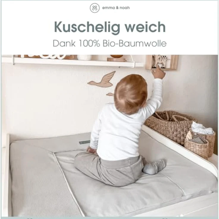 emma & noah Wickelauflagenbezug, 65x50 cm, Baby Wickelauflage für Wickeltisch, Bezug für Wickelunterlagen, 100% Bio-Baumwolle, Hygienisch und Atmungsaktiv (Essential Mint) – Bild 3