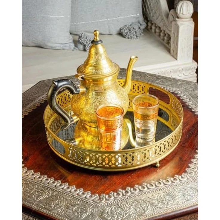 Marrakesch Orient & Mediterran Interior Tablett Spiegeltablett Rundes Tablett Nikita 30cm groß Ramadan Deko, Handarbeit – Bild 7