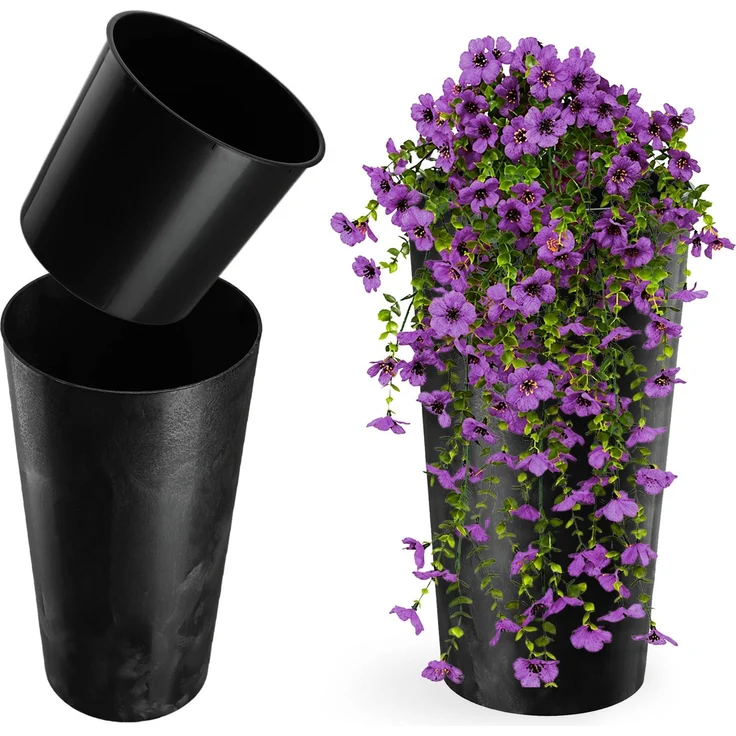 KADAX Blumentopf Blumentopf 47cm Abdeckung mit Einsatz Blumenständer Kunststoff Schwarz – Bild 1