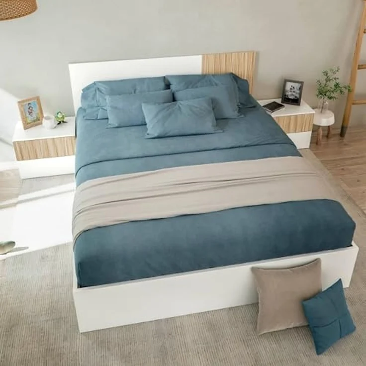 Dmora - Kopfteil Yuma, Kopfteil mit 2 Nachttischen, Schlafzimmerset, 266 x 34 x 89 cm, Weiß und Eiche – Bild 4
