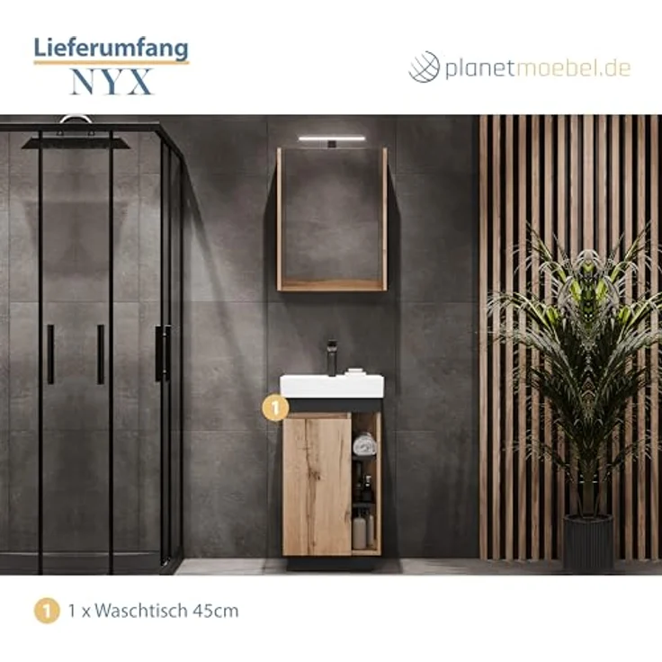 Planetmöbel Badmöbel-Set Badmöbel Set Nyx Waschtisch 45 cm Wotan Eiche / Anthrazit, (45cm Waschtisch, 1-St), Badezimmer Waschtisch 45 cm für Gäste-Bad & WC – Bild 6