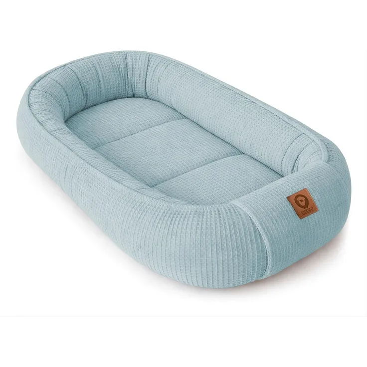 Babynestchen Neugeborene – Babynest aus Waffelpique Baumwolle – Nestchen Baby für Babybett & Kinderbett – Babykokon Tragbar – OEKO-TEX zertifiziert – Zubehör Babybett - Blau Waffelpique