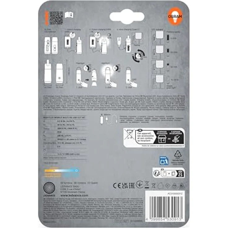 Osram mobiles LED Nachtlicht mit Powerbank, 3000–4000 K, Taschenlampenfunktion, USB-wiederaufladbar, IP20, Grau/Weiß – Bild 3