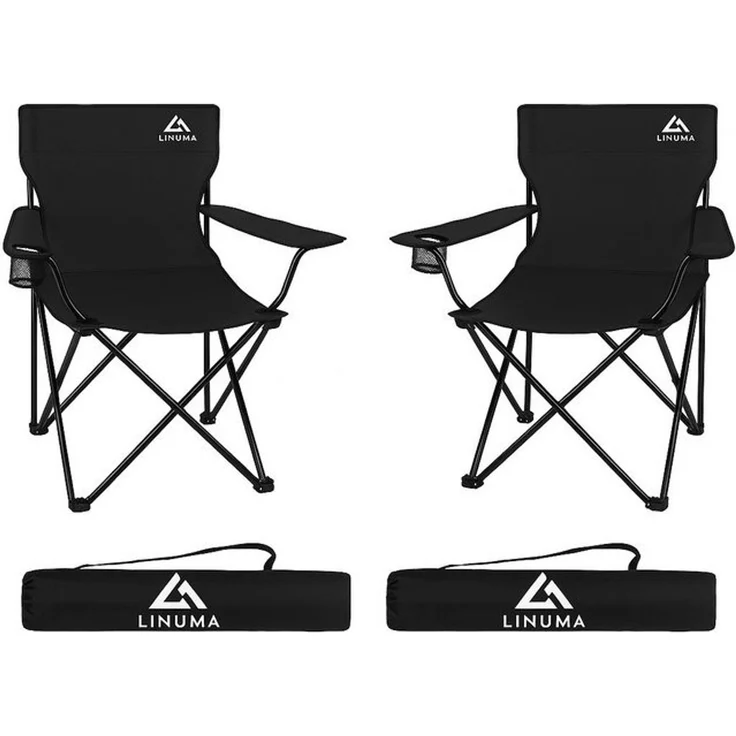 LINUMA Campingstuhl faltbar mit extra großem Getränkehalter, stabiler Klappstuhl schwarz (2 St), Faltbarer Campingstuhl mit XL-Getränkehalter für Festival & Outdoor – Bild 4