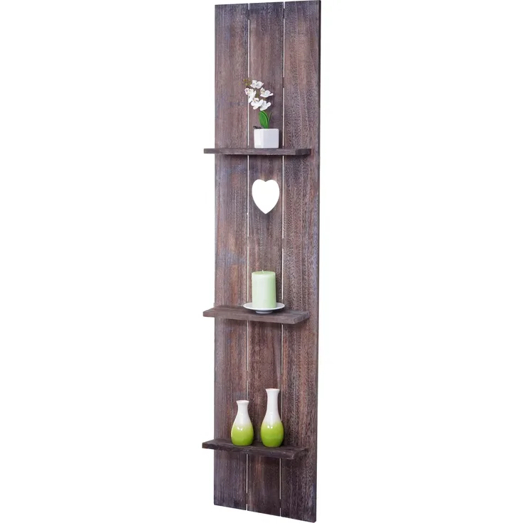 Wandregal HWC-C92, Wandpaneel Holzregal Regal, 3 Ebenen 150x33x13cm Massivholz Vintage ~ braun shabby