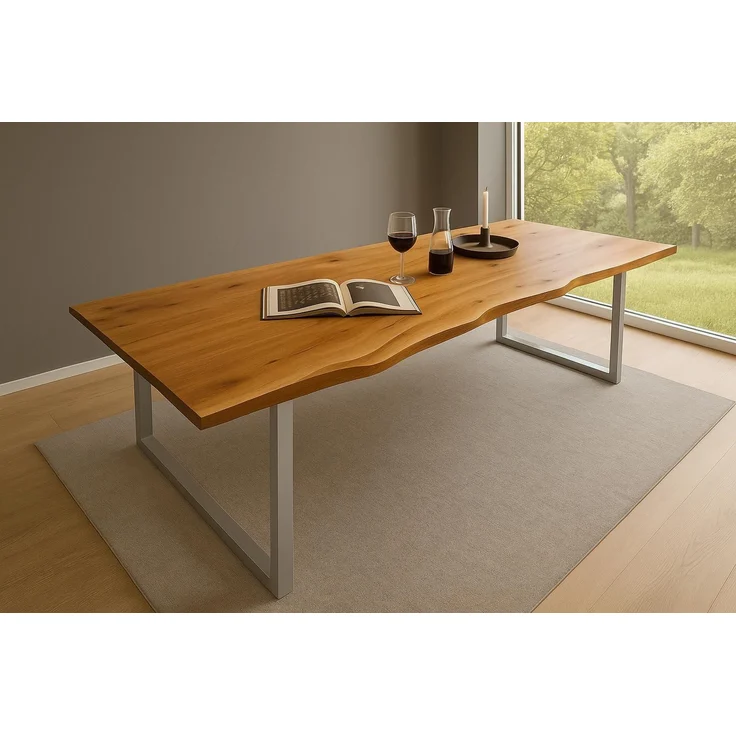 Esstisch Baumkante massiv Akazie natur 260 x 100 silber QUINN 80663592 – Bild 1