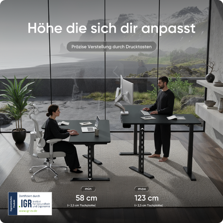 DESKSPACE CORNER Schreibtisch, Elektrisch höhenverstellbar, 160 x 130 x 70 cm, Schwarzes Tischplatte, Schwarzes Gestell – Bild 5