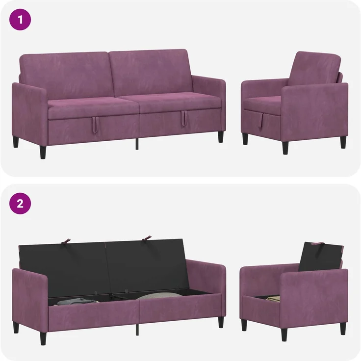 vidaXL Sofa Set mit Stauraum 2 stk. Lila Polyester 3429259 – Bild 7