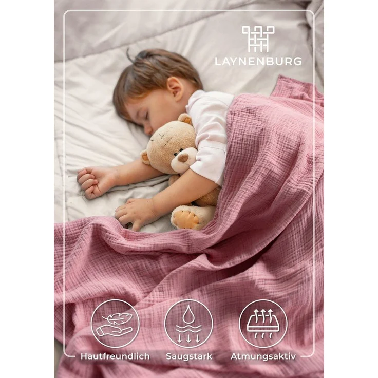 Babydecke Premium Musselin Babydecke 4-lagige Decke aus 100% Baumwolle, Laynenburg, Musselin Babydecke, Kuscheldecke oder Schlafdecke, Pucktuch, Spucktuch – Bild 1