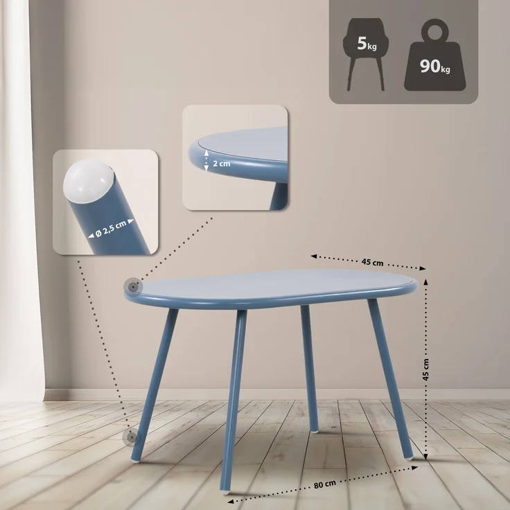 CLP 2er Sitzgruppe Veldin Set 1 Tisch 2 Stapelstühle wetterfest UV-beständig,blau – Bild 3