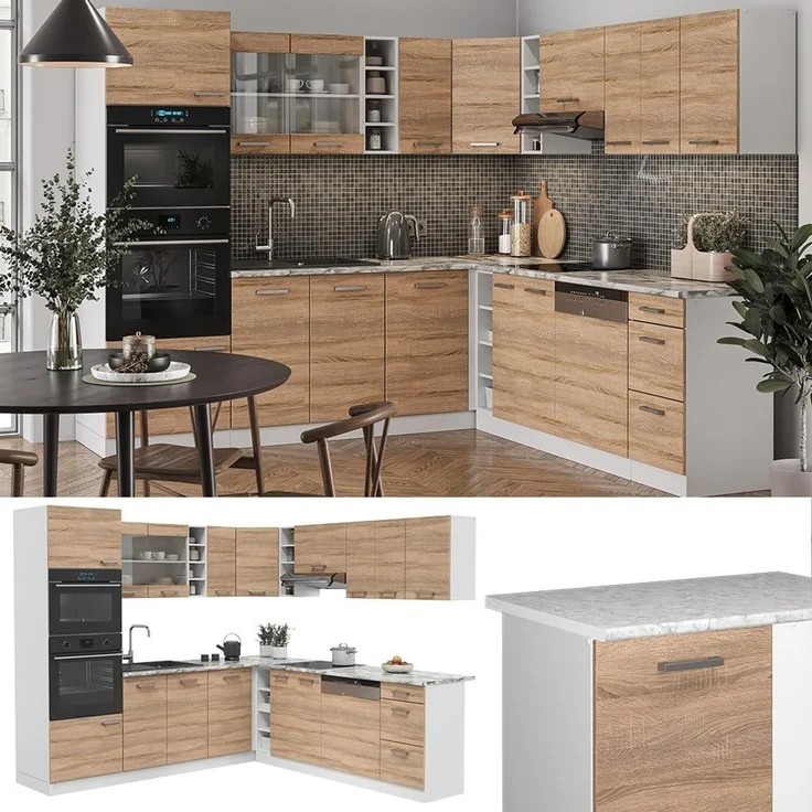 Eckküche R-Line Sonoma/Weiß 247 x 237 cm ohne Arbeitsplatte Vicco – Bild 4